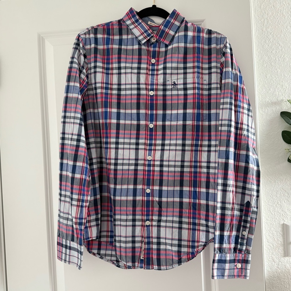 Penguin Men's Plaid Shirt - Blue, Red, and White